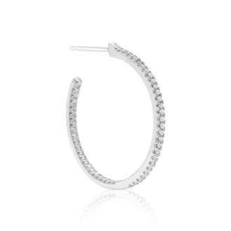 1/4 Carat Natural Rose Cut Diamond Inside Out Solid Sterling Silver Hoop Earrings, 1 Inch