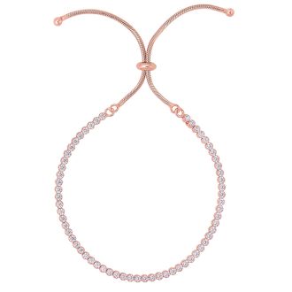 Rose Gold Plated Sterling Silver Cubic Zirconia Adjustable Bead Bracelet