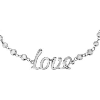 Sterling Silver Adjustable Bead Bracelet with "Love" Text