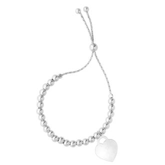 Sterling Silver Adjustable Bead Bracelet with Sterling Silver Beads and Heart Charm