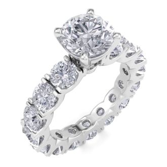 14 Karat White Gold 4 3/4 Carat Diamond Eternity Engagement Ring With 1 1/2 Carat Round Brilliant Center, Ring Size 4.5