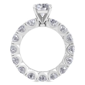 14 Karat White Gold 5 Carat Diamond Eternity Engagement Ring With 1 1/2 Carat Round Brilliant Center, Ring Size 6