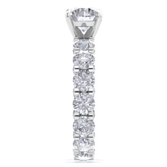 14 Karat White Gold 5 Carat Diamond Eternity Engagement Ring With 1 1/2 Carat Round Brilliant Center, Ring Size 6