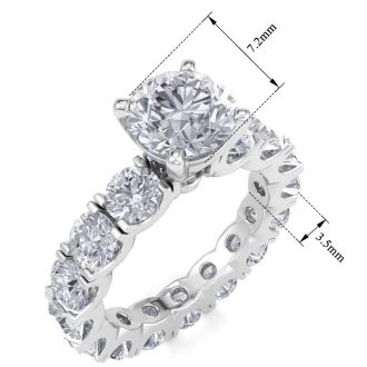 14 Karat White Gold 5 Carat Diamond Eternity Engagement Ring With 1 1/2 Carat Round Brilliant Center, Ring Size 6
