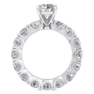 14 Karat White Gold 5 Carat Diamond Eternity Engagement Ring With 1 1/2 Carat Round Brilliant Center, Ring Size 6.5