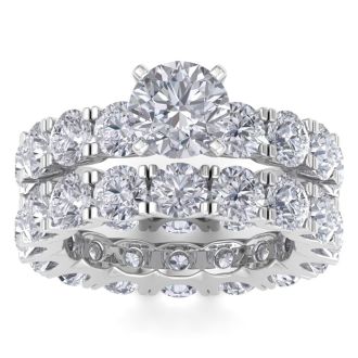 14 Karat White Gold 9 1/2 Carat Diamond Eternity Engagement Ring With Matching Band, Ring Size 7.5