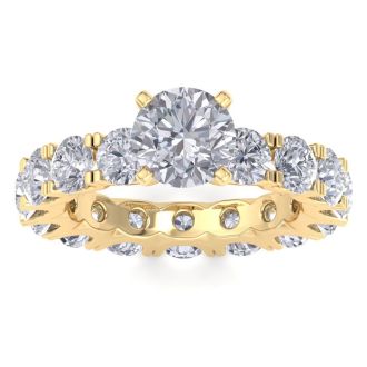 14 Karat Yellow Gold 5 Carat Diamond Eternity Engagement Ring With 1 1/2 Carat Round Brilliant Center, Ring Size 5