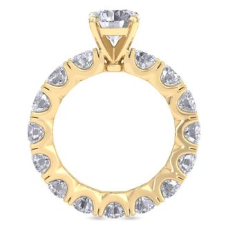 14 Karat Yellow Gold 5 Carat Diamond Eternity Engagement Ring With 1 1/2 Carat Round Brilliant Center, Ring Size 6