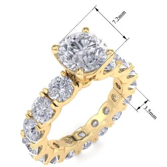 14 Karat Yellow Gold 5 Carat Diamond Eternity Engagement Ring With 1 1/2 Carat Round Brilliant Center, Ring Size 6.5