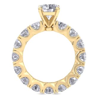 14 Karat Yellow Gold 5 1/4 Carat Diamond Eternity Engagement Ring With 1 1/2 Carat Round Brilliant Center, Ring Size 7