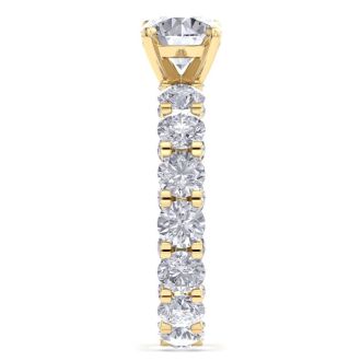 14 Karat Yellow Gold 5 1/4 Carat Diamond Eternity Engagement Ring With 1 1/2 Carat Round Brilliant Center, Ring Size 7.5