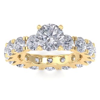 14 Karat Yellow Gold 5 1/4 Carat Diamond Eternity Engagement Ring With 1 1/2 Carat Round Brilliant Center, Ring Size 8.5