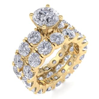 14 Karat Yellow Gold 9 Carat Diamond Eternity Engagement Ring With Matching Band, Ring Size 6.5