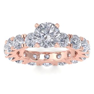 14 Karat Rose Gold 5 Carat Diamond Eternity Engagement Ring With 1 1/2 Carat Round Brilliant Center, Ring Size 5