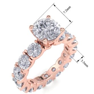 14 Karat Rose Gold 5 Carat Diamond Eternity Engagement Ring With 1 1/2 Carat Round Brilliant Center, Ring Size 5.5