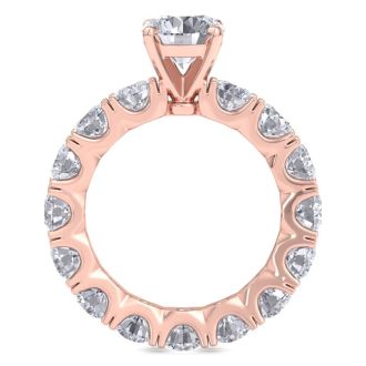 14 Karat Rose Gold 5 Carat Diamond Eternity Engagement Ring With 1 1/2 Carat Round Brilliant Center, Ring Size 6