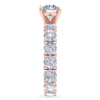 14 Karat Rose Gold 5 Carat Diamond Eternity Engagement Ring With 1 1/2 Carat Round Brilliant Center, Ring Size 6.5