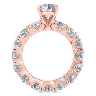 14 Karat Rose Gold 5 1/4 Carat Diamond Eternity Engagement Ring With 1 1/2 Carat Round Brilliant Center, Ring Size 8.5