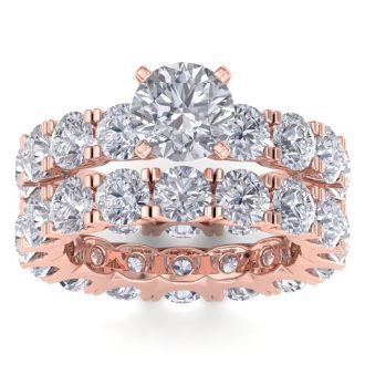 14 Karat Rose Gold 9 Carat Diamond Eternity Engagement Ring With Matching Band, Ring Size 5.5