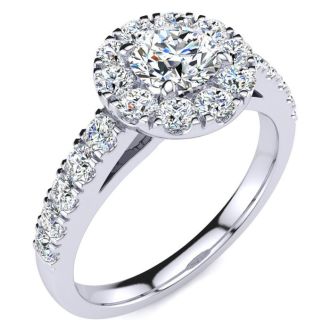 1 Carat Floating Halo Round Diamond Engagement Ring in 14 Karat White Gold 