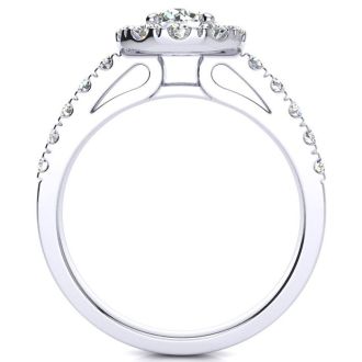 1 Carat Floating Halo Round Diamond Engagement Ring in 14 Karat White Gold 
