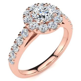 14 Karat Rose Gold 1 Carat Classic Round Halo Diamond Engagement Ring