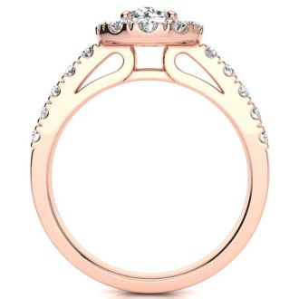 14 Karat Rose Gold 1 Carat Classic Round Halo Diamond Engagement Ring