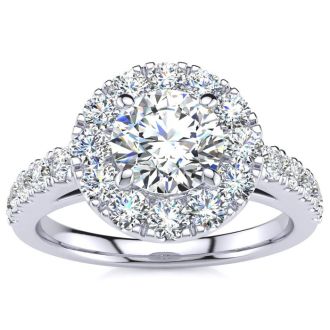 14 Karat White Gold 1 1/3 Carat Classic Round Halo Diamond Engagement Ring