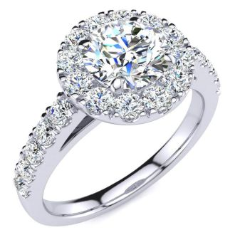 14 Karat White Gold 1 1/3 Carat Classic Round Halo Diamond Engagement Ring
