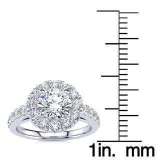 14 Karat White Gold 1 1/3 Carat Classic Round Halo Diamond Engagement Ring
