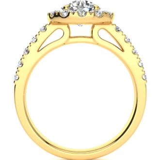 14 Karat Yellow Gold 1 1/3 Carat Classic Round Halo Diamond Engagement Ring