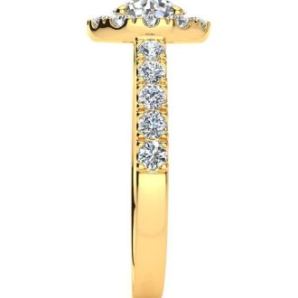 14 Karat Yellow Gold 1 1/3 Carat Classic Round Halo Diamond Engagement Ring