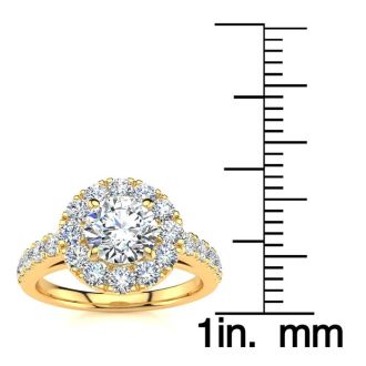 14 Karat Yellow Gold 1 1/3 Carat Classic Round Halo Diamond Engagement Ring