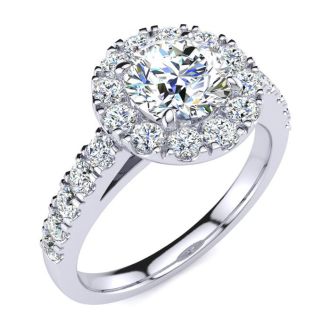 14 Karat White Gold 1 1/2 Carat Classic Round Halo Diamond Engagement Ring