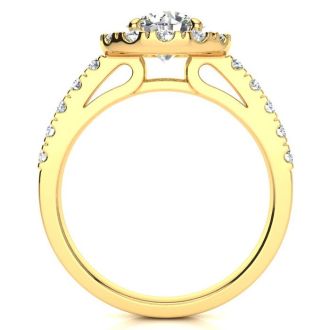 14 Karat Yellow Gold 1 1/2 Carat Classic Round Halo Diamond Engagement Ring