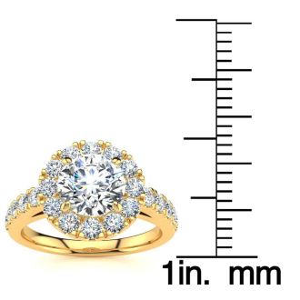 14 Karat Yellow Gold 1 1/2 Carat Classic Round Halo Diamond Engagement Ring