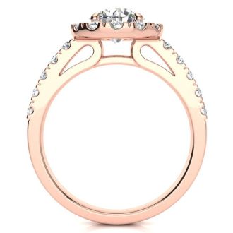 14 Karat Rose Gold 1 1/2 Carat Classic Round Halo Diamond Engagement Ring
