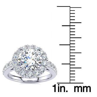 14 Karat White Gold 2 1/4 Carat Classic Round Halo Diamond Engagement Ring
