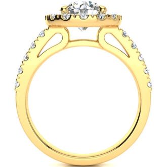 14 Karat Yellow Gold 2 1/4 Carat Classic Round Halo Diamond Engagement Ring