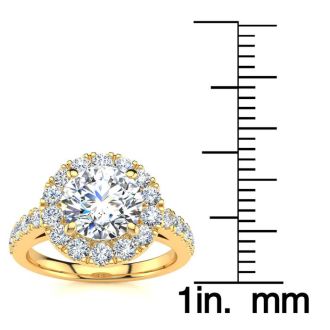 14 Karat Yellow Gold 2 1/4 Carat Classic Round Halo Diamond Engagement Ring
