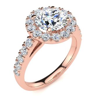 14 Karat Rose Gold 2 1/4 Carat Classic Round Halo Diamond Engagement Ring