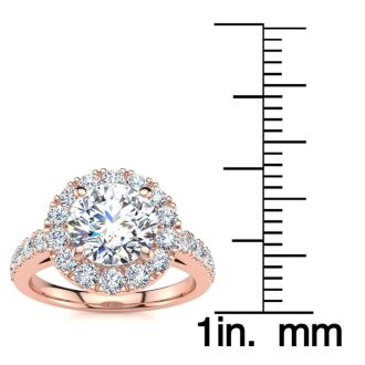 14 Karat Rose Gold 2 1/4 Carat Classic Round Halo Diamond Engagement Ring