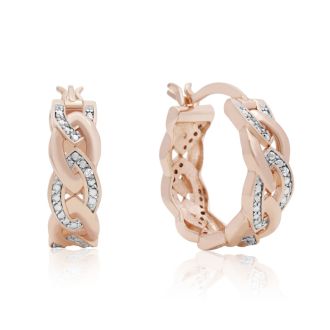 Elegant Diamond Hoop Earrings, Rose Gold Overlay, 3/4 Inch
