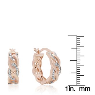 Elegant Diamond Hoop Earrings, Rose Gold Overlay, 3/4 Inch
