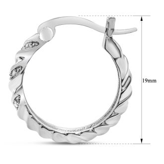 Elegant Swirl Diamond Hoop Earrings, Platinum Overlay, 3/4 Inch
