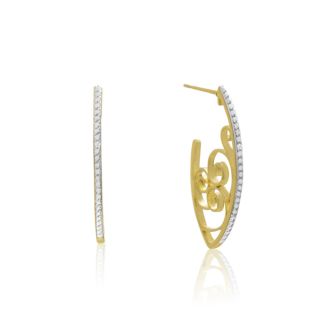 Delicate Diamond Swirl Hoop Earrings, Gold Overlay, 1 Inch


