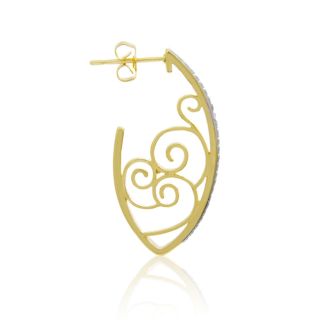 Delicate Diamond Swirl Hoop Earrings, Gold Overlay, 1 Inch

