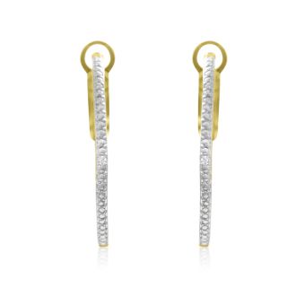 Delicate Diamond Hoop Earrings, Gold Overlay, 1 Inch

