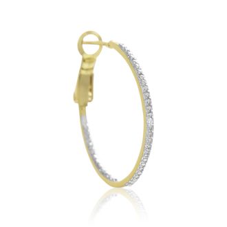 Delicate Diamond Hoop Earrings, Gold Overlay, 1 Inch


