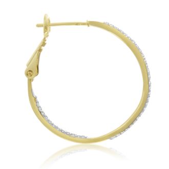 Delicate Diamond Hoop Earrings, Gold Overlay, 1 Inch

